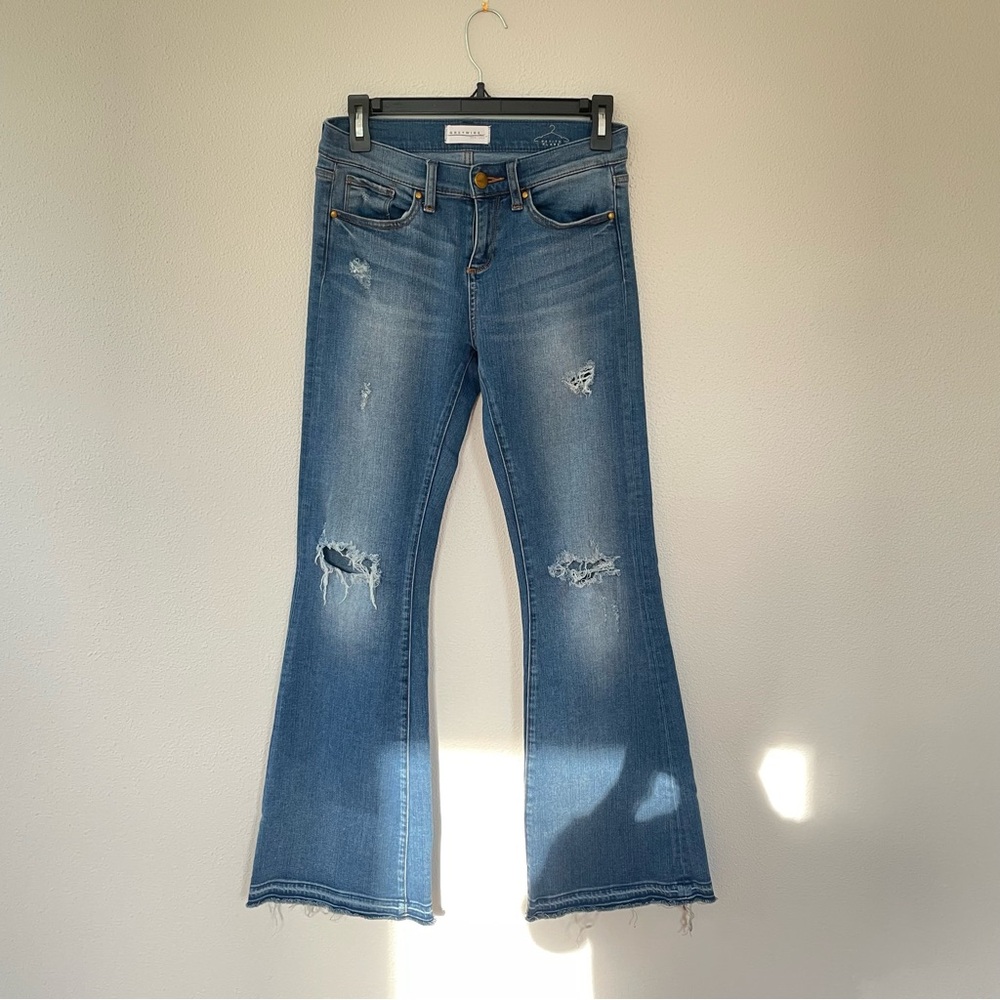 Greywire Distressed Flare Mid Rise Jeans - Ripped - Medium Blue Wash - Womens 25 - Picture 2 of 10